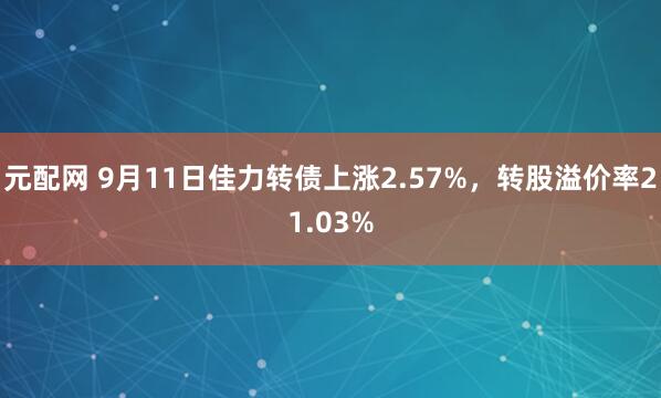 元配网 9月11日佳力转债上涨2.57%，转股溢价率21.03%