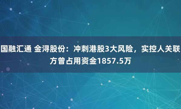 国融汇通 金浔股份：冲刺港股3大风险，实控人关联方曾占用资金1857.5万