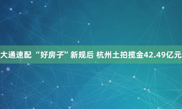 大通速配 “好房子”新规后 杭州土拍揽金42.49亿元