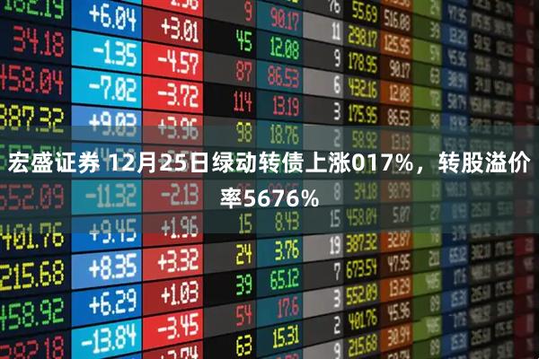 宏盛证券 12月25日绿动转债上涨017%，转股溢价率5676%